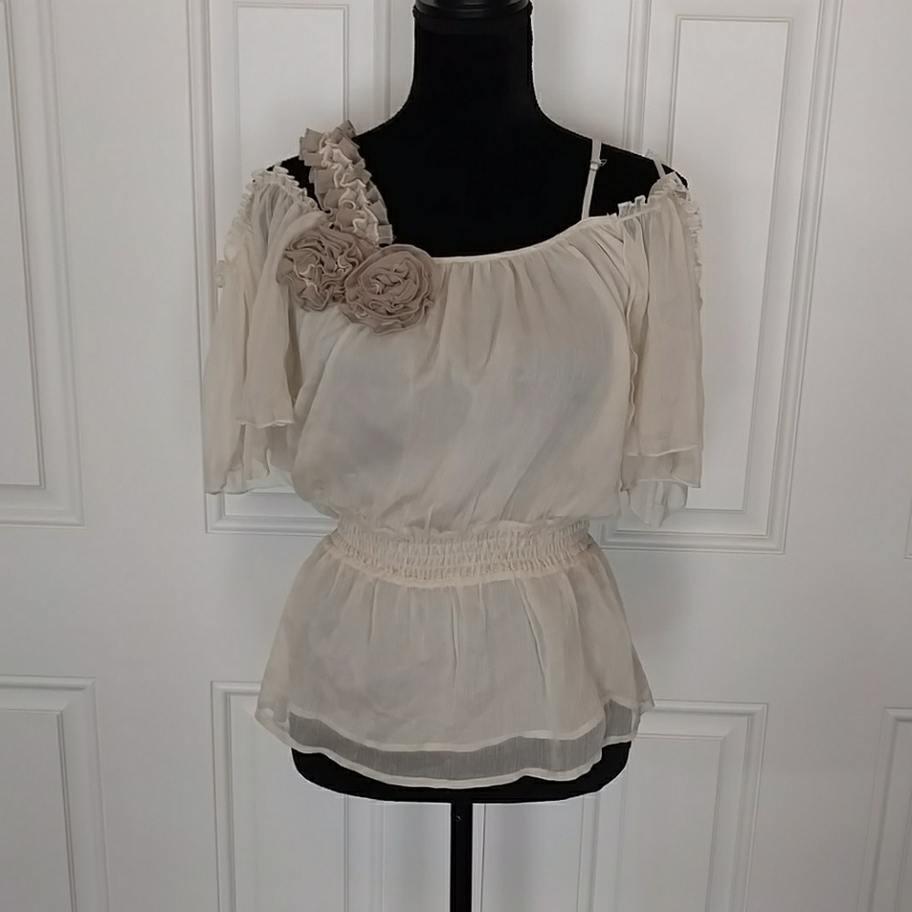 Cream off shoulder peplum Blouse NWT